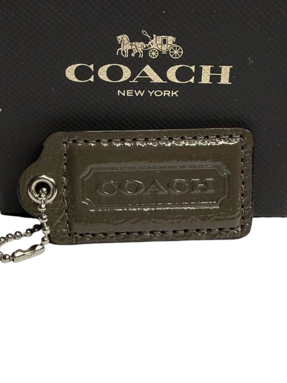 Coach Leather Hangtag - Patent Olive Grey Hangtag (2.5")